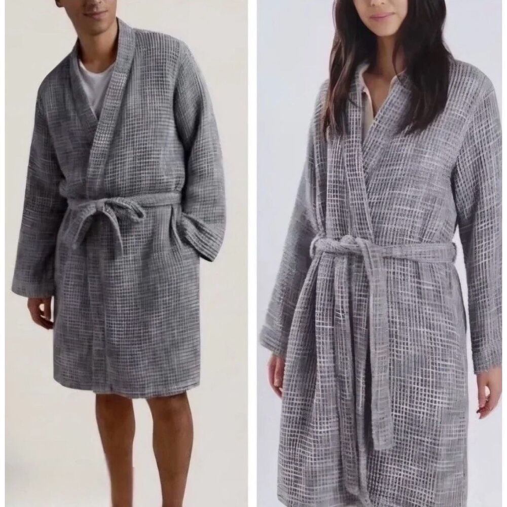 PARACHUTE Robe Waffle Turkish Cotton Kimono Tie Belted Gray Unisex Large